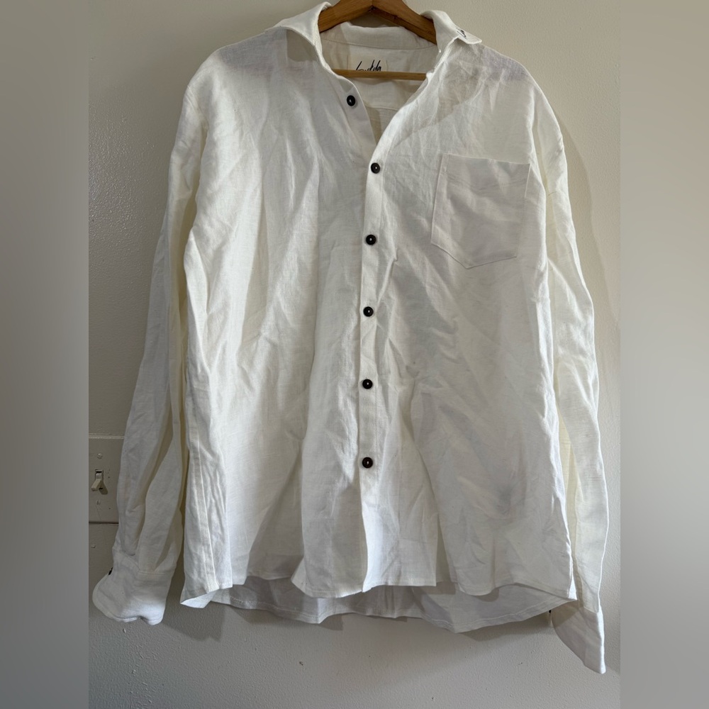 Ludda Men's White Casual Button-Down Shirt - Classic Linen Blend